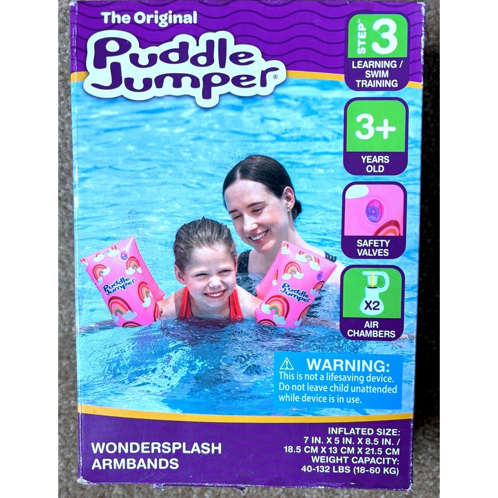 Puddle Jumper Wondersplash Armbands Pink Rainbow Swim Training Step 3 9013SE